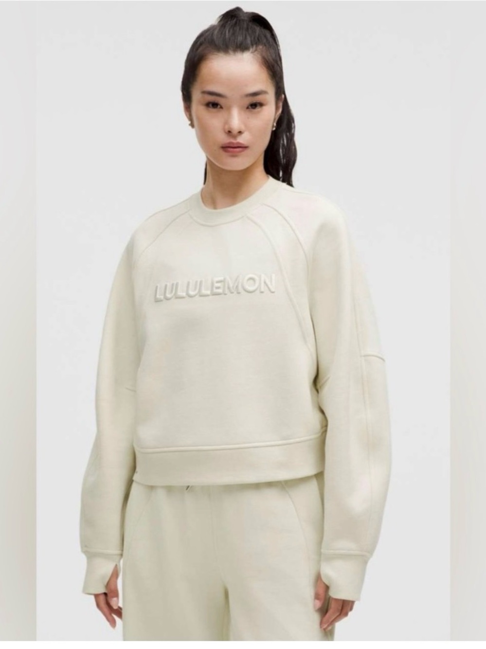 lululemon athletica Crew Neck Scuba Sweatshirt With Raised Logo in Bone Size M/L